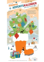 Plakat Osdorfer Adventskalender. Zu sehen ist ein Nikolausschuh, aus dem grüne Zweige ragen