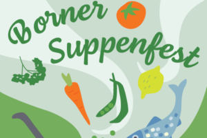 Ausschnitt vom Plakat Borner Suppenfest. Zusehen ist verschiedenes Gemüse und ein Fisch