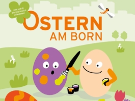 buntes Plakat mit Ostereiern zu Bewerbung der Oster-Aktion am Born Center