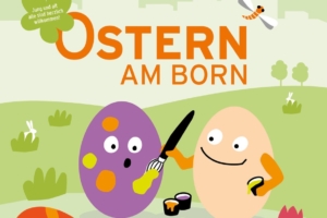 buntes Plakat mit Ostereiern zu Bewerbung der Oster-Aktion am Born Center