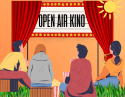 Digitalerstelltes Bild, welches 4 Menschen zeigt, die ein Open Air Kino anschauen